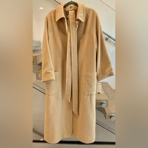 NWT Louis Feraud Contraire Women’s Long Coat 12 Honey Belt Wool Alpaca Tan NEW